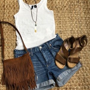 Long Leather Necklace w/ Hammered Brass Pendant